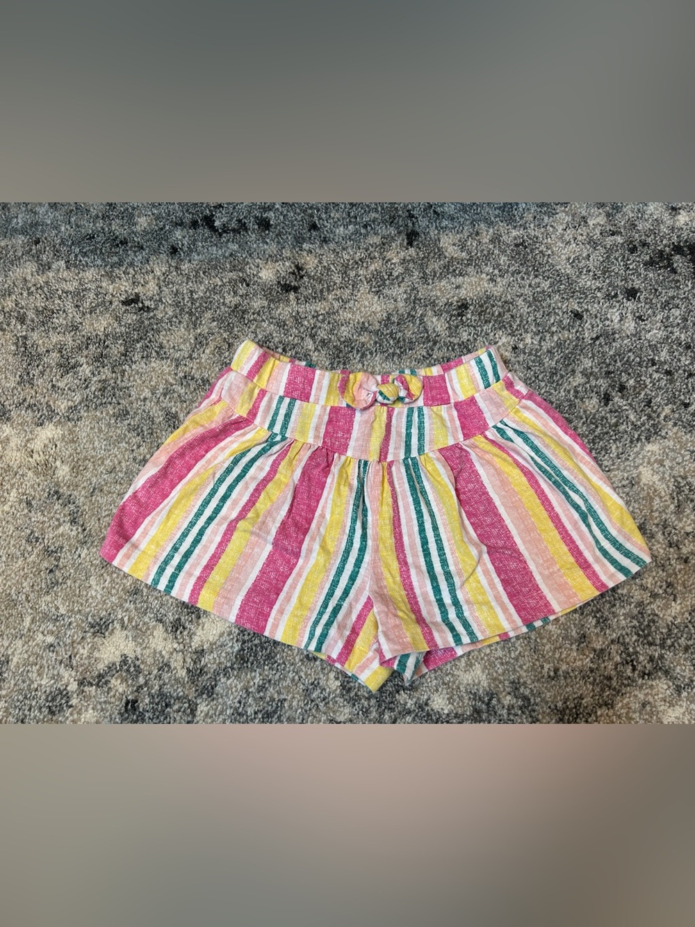 Girls' Multicolor Striped Shorts - Pink, Yellow & Green